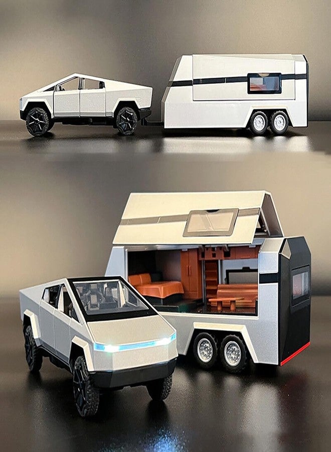 Magicwand® 1:24 Scale Die-Cast CyberrTruck Pick-Up Traler【Large】【Random Color】 with 6 Openable Doors Pull Back Action,Lights & Music【Pack of 1】 - Image 4